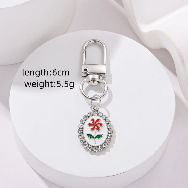 IG Style Elegant Sweet Flower Alloy Enamel Inlay Rhinestones Bag Pendant Keychain