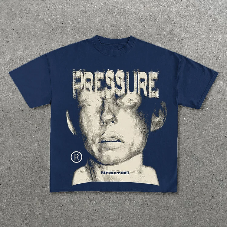 Retro Pressure Graphic Print Cotton T-Shirt