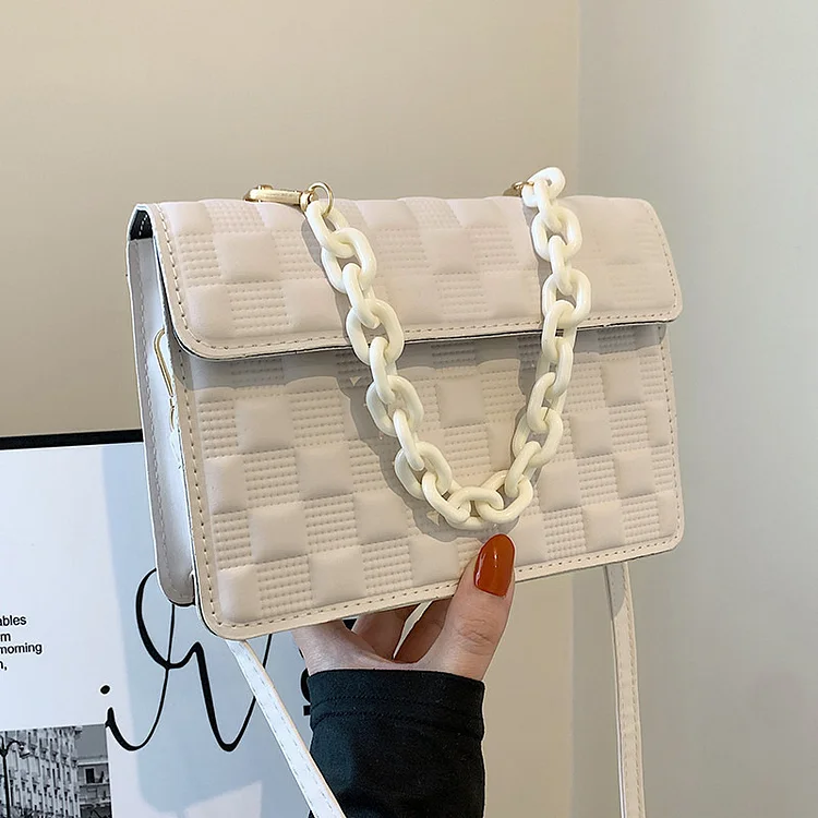 Checkered Embossed Chain Shoulder Bag shopify Stunahome.com