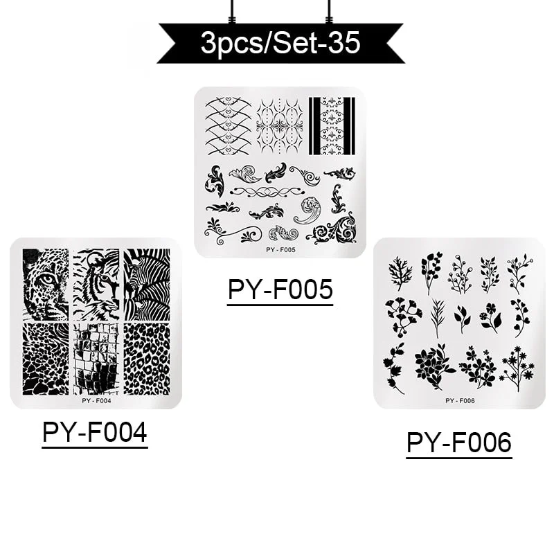 PICT YOU Stamping Plates Kits Striped Line Flowers Stamp Plate Tropical Geometry Lace Halloween Pumpkin Nail  Image Plate-Nail Inspo