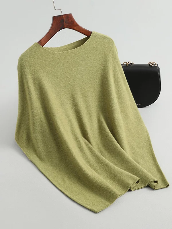 Half Sleeves Loose Solid Color Off-The-Shoulder Knitwear Pullovers Sweater Tops