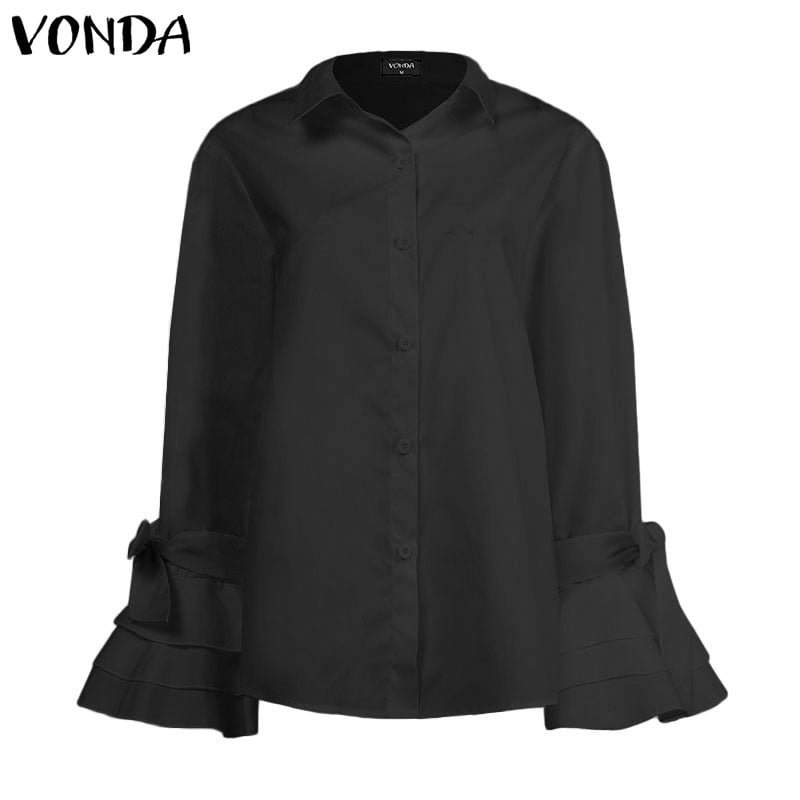 Elegant Women Shirts 2022 VONDA Ladies Office Blouse Casual Solid Tops Turn-down Collar Long Sleeve Party Tops  Blusas