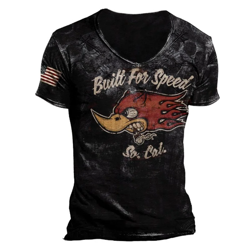 Men's Retro Flag Printed Outdoor Short Sleeve T-shirt
