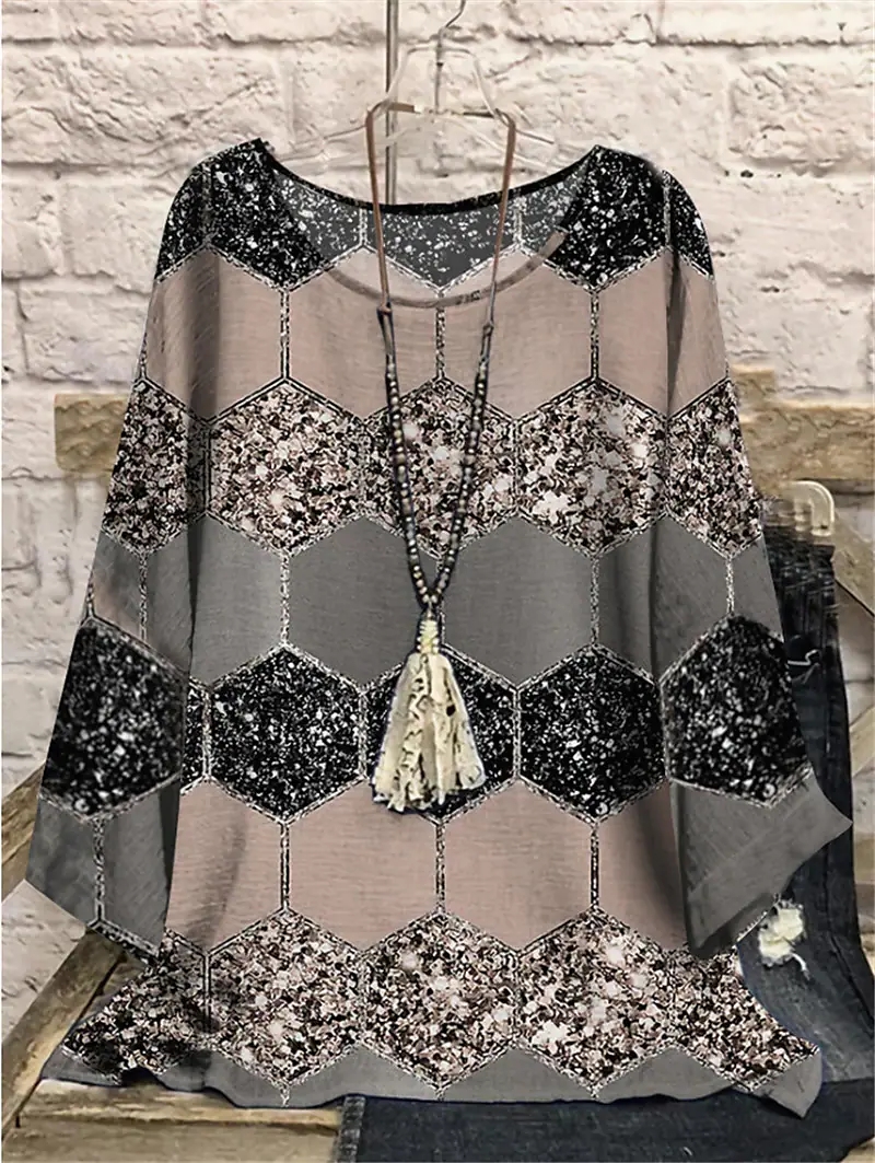 Street Retro Elegant Long Sleeve Round Collar Trend Slim Flower Printing Tops