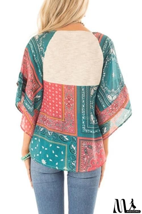 MidiSono - Paisley Bat Sleeve Knot Loose Blouse