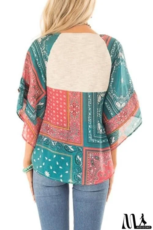 MidiSono - Paisley Bat Sleeve Knot Loose Blouse