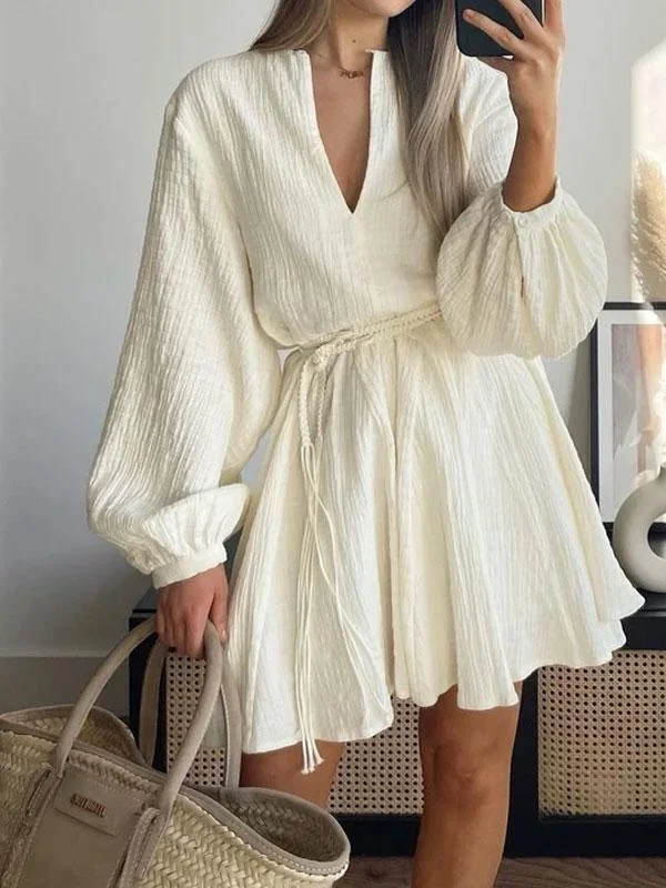 Long sleeve v neck dress