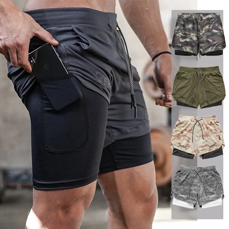 Men's running training quick-drying double-layer camouflage shorts