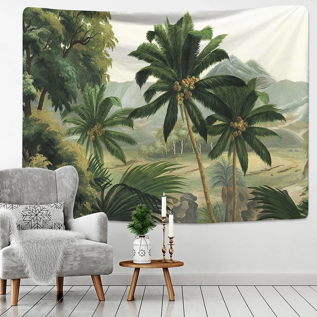 Tropical Rainforest Tapestry Wall Hanging Family Bedroom Decoration Polyester Fabric Bohemian Plant Art Printing Forest Tapestry