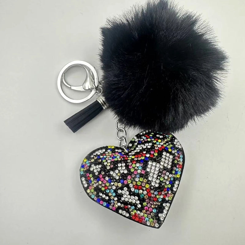 6 Pieces Sweet Korean Style Heart Shape Plush Rhinestones Unisex Keychain