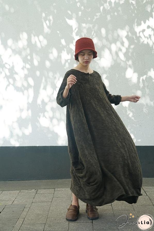 Spring Autumn Dress Ladies Vintage Retro Loose Dresses Female Irregular Length Dresses