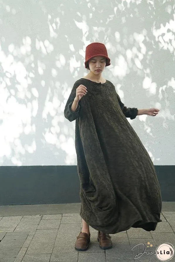 Spring Autumn Dress Ladies Vintage Retro Loose Dresses Female Irregular Length Dresses