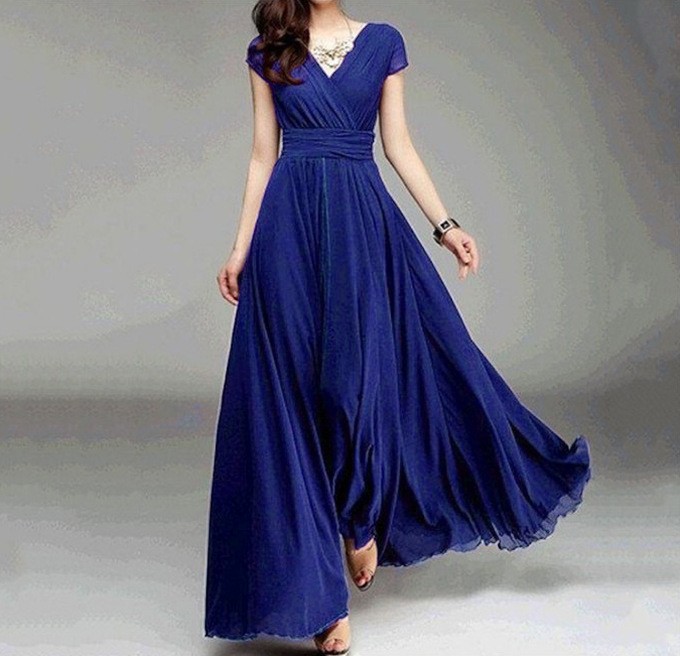 Orange V-Neck Sleeveless Long Dress