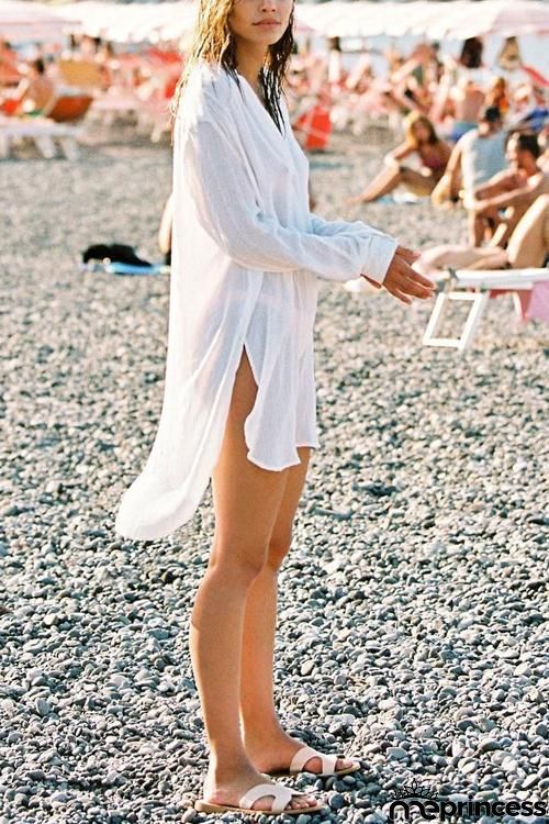 V Neck Side Slit Cover Dress