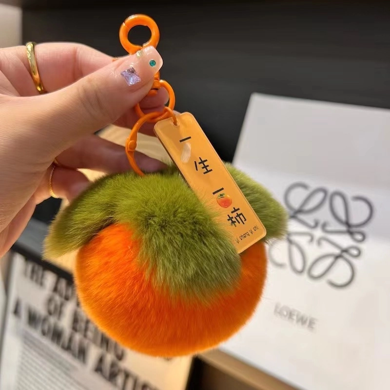 Imitation Rex Rabbit Fur Persimmon Pendant Persimmon Persimmon Ruyi Good Thing Happened Car Keychain Fur Ball Pendant Bag Ornaments Batch