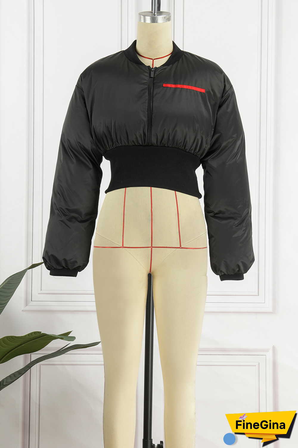 Black Street Solid Patchwork Mandarin Collar Outerwear