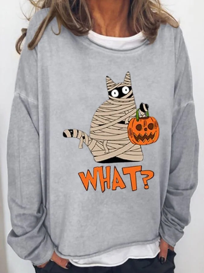 Women's Halloween Print Crewneck Sweatshirt socialshop