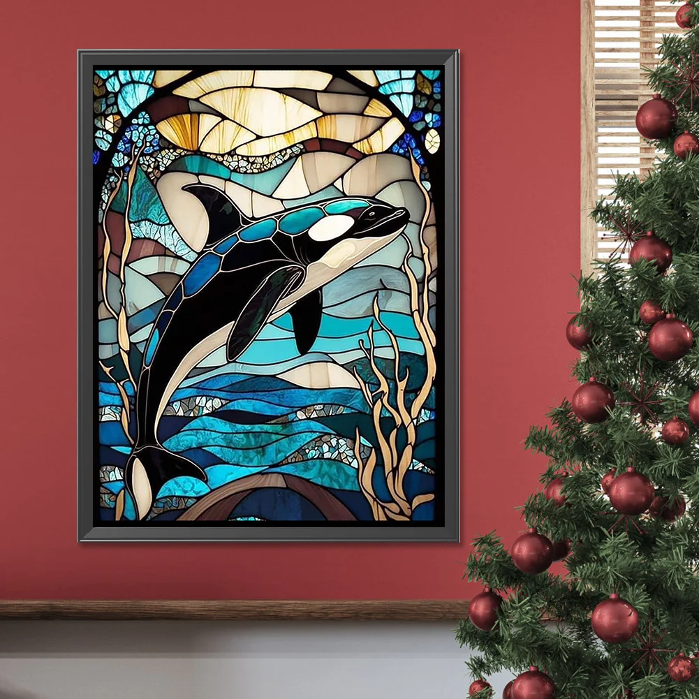 Diamond Painting - Full Round Drill - Stained Glass Dolphin(Canvas|30*40cm)