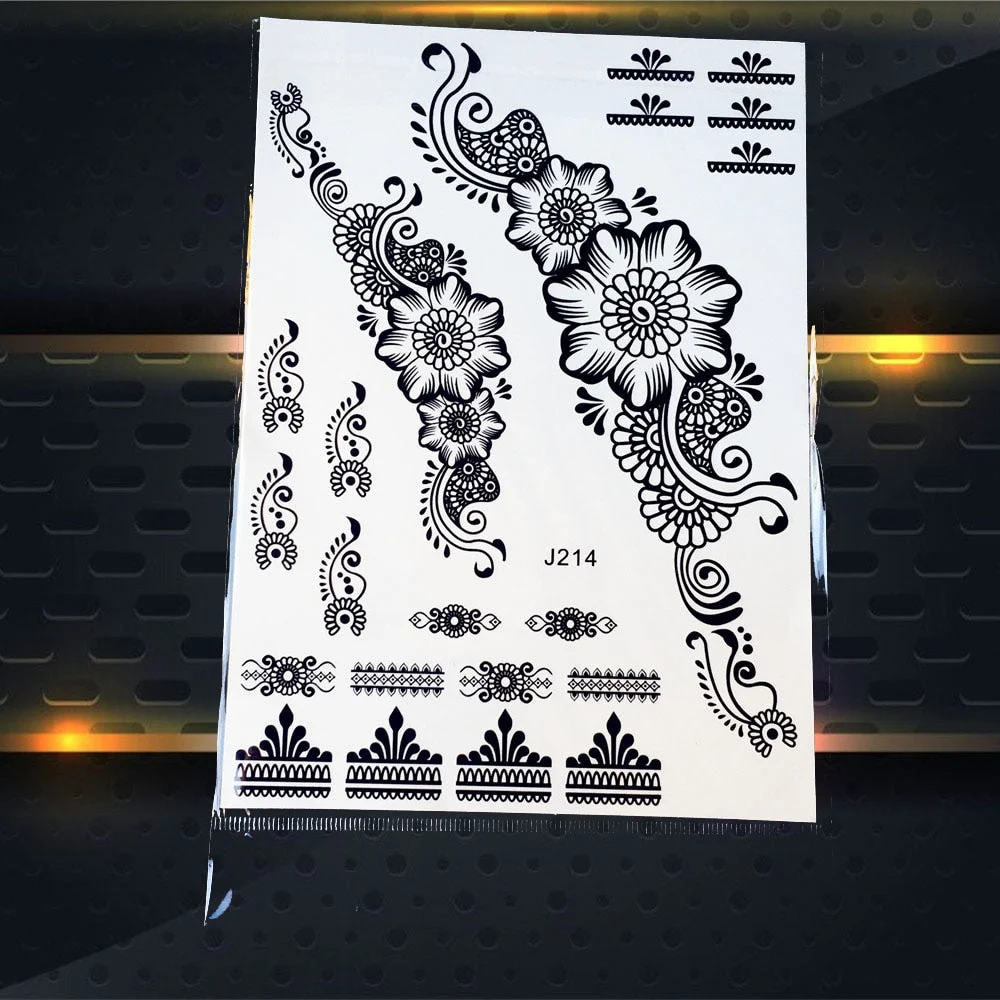 25 Style Hot Waterproof Black Henna Tattoo Fake Mandala Flower Arm Hand Tatoo Owl Decals Women Body Art Temporary Tattoo Sticker