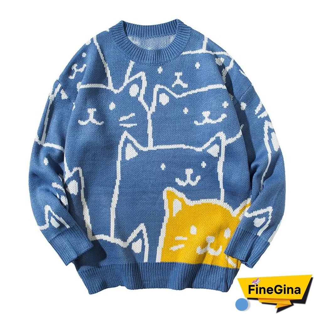 Cat Cartoon Loose Knitted Sweater
