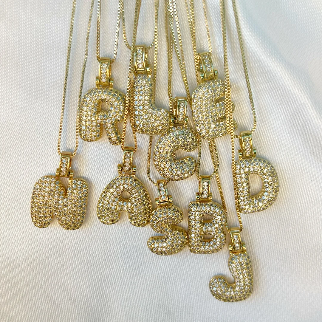 Iced Alphabet Crystal Pendant Necklace