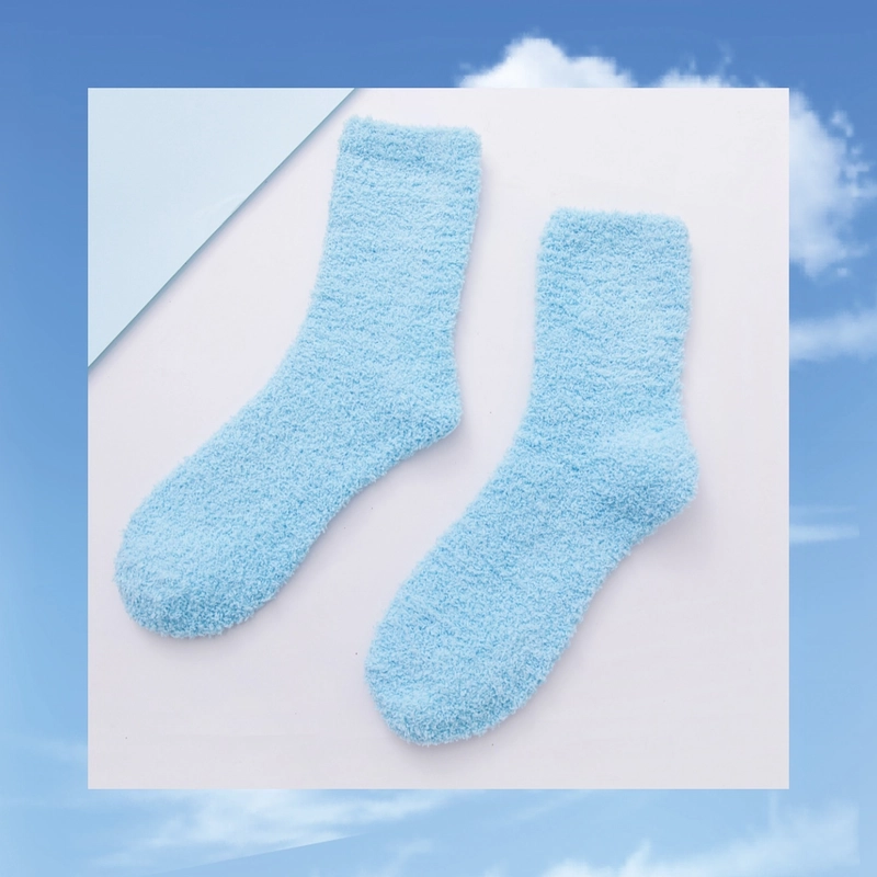 Women Slippers Socks Fluffy Plush Home Sleeping Socks Coral Fleece Socks Candy Color Mid-tube Socks