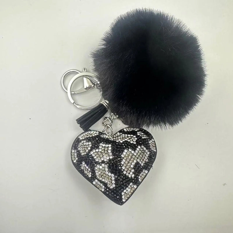6 Pieces Sweet Korean Style Heart Shape Plush Rhinestones Unisex Keychain