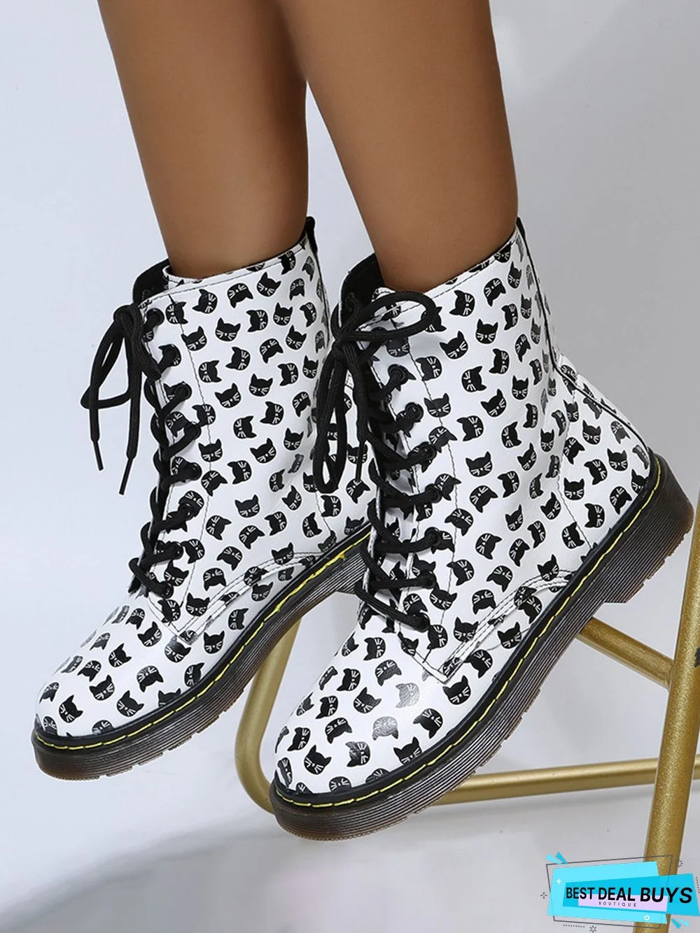 Womens's Plus Size Cat Printing Martin Boots