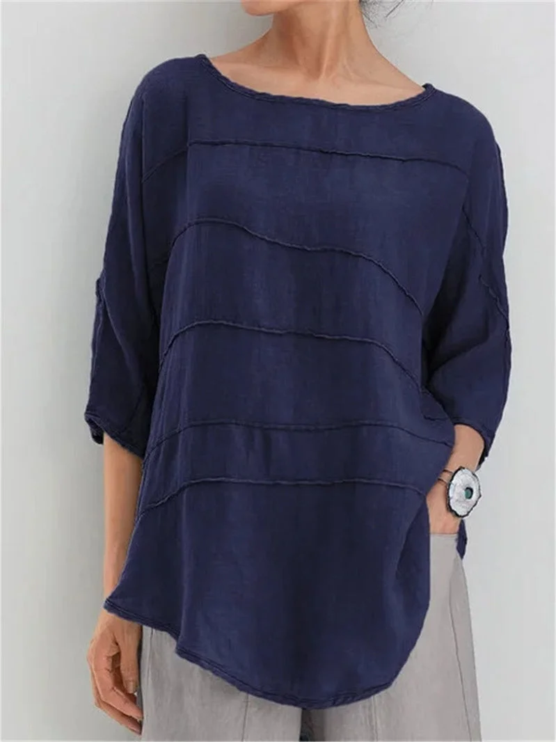 Women's 3/4 Sleeve Scoop Neck Solid Striped Top