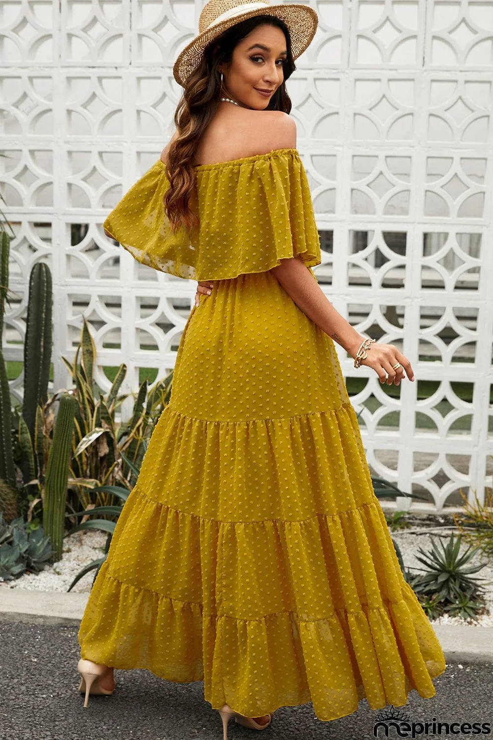 Yellow Ruffle Swiss Dot Maxi Dress