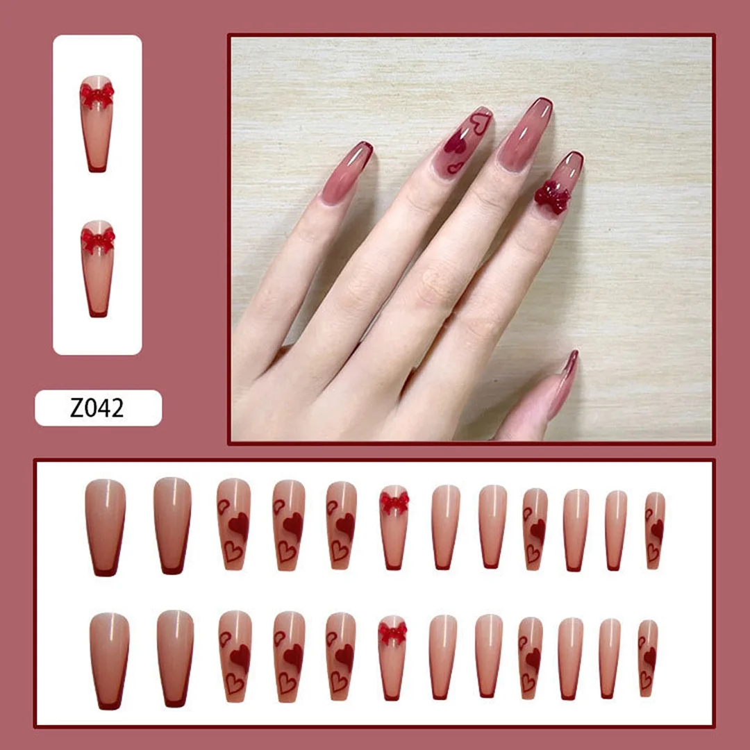 24Pcs Detachable Butterfly Rhinestone French Ballerina False Nails Artificial Coffin Full Cover Fake Nails With Glue Manicure-Nail Inspo