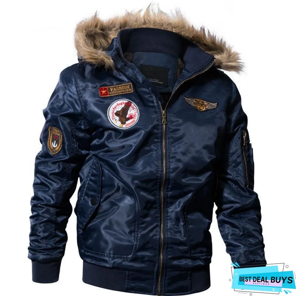Men's Bomber Pilot Jacket Winter Parkas Army Military Motorcycle Jacket Cargo Outerwear Air Force Army Tactical Coats