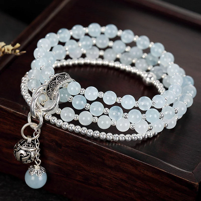 925 Sterling Silver Natural Aquamarine Healing Charm Bracelet