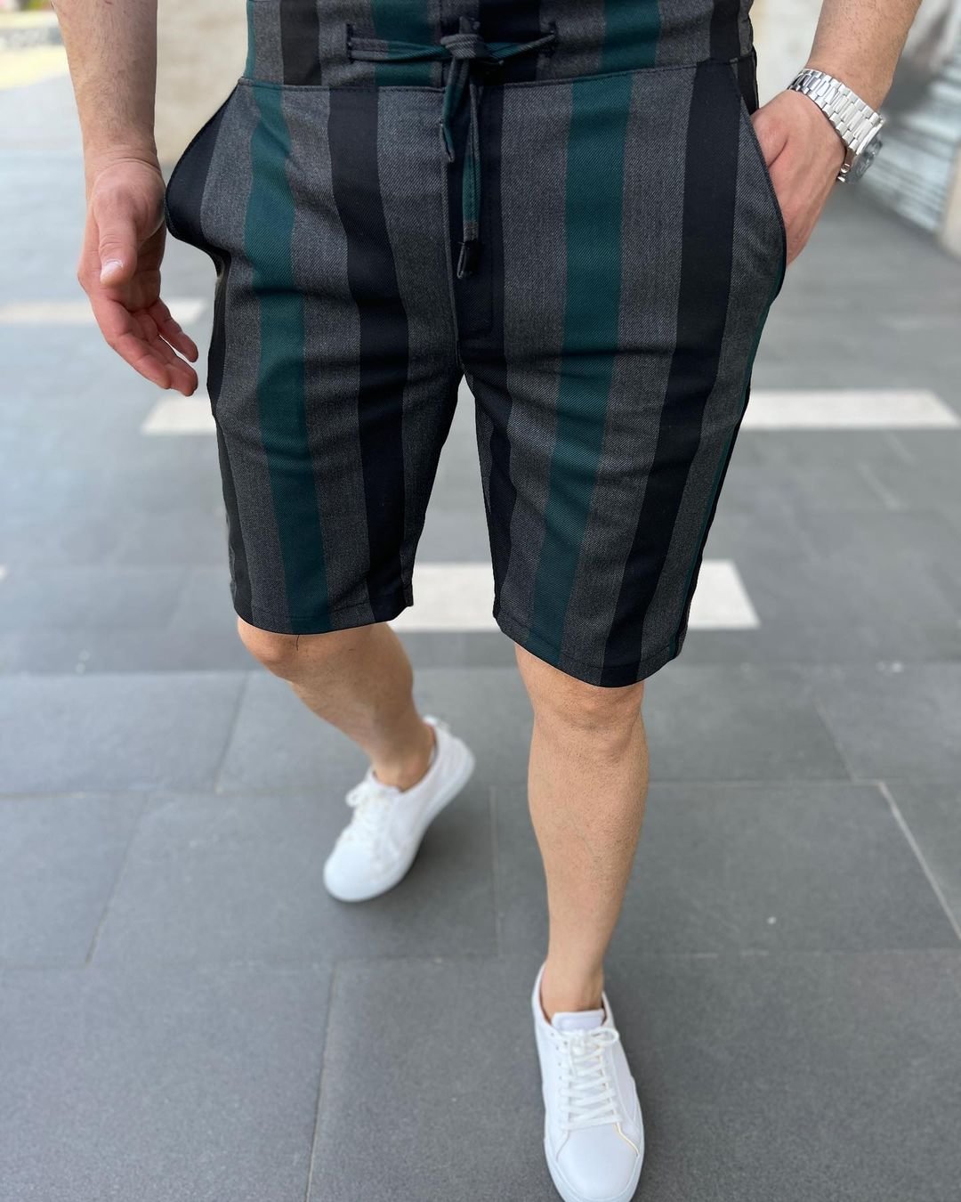 Men's Fashion Stripe Print Casual Shorts
