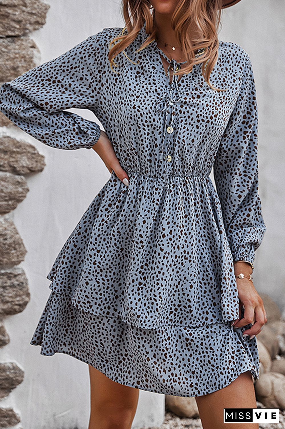 Elegant Print Split Joint Frenulum V Neck A Line Dresses
