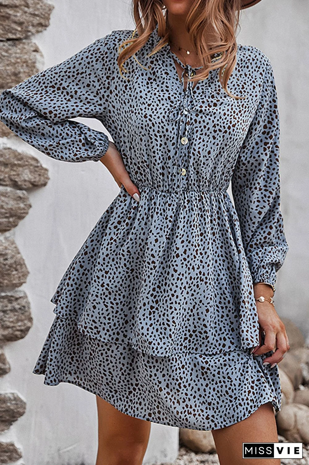 Elegant Print Split Joint Frenulum V Neck A Line Dresses