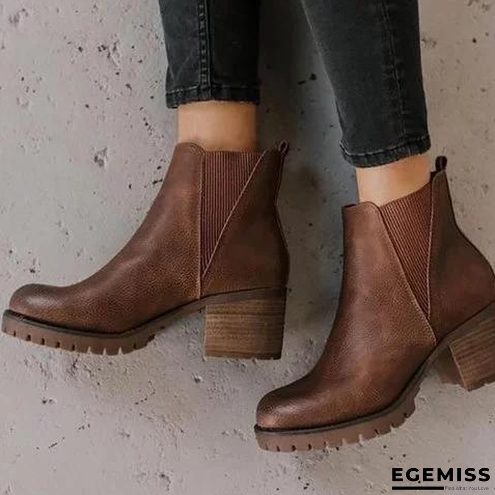 Fall Elastic Band Chunky Heel Pu Boots | EGEMISS