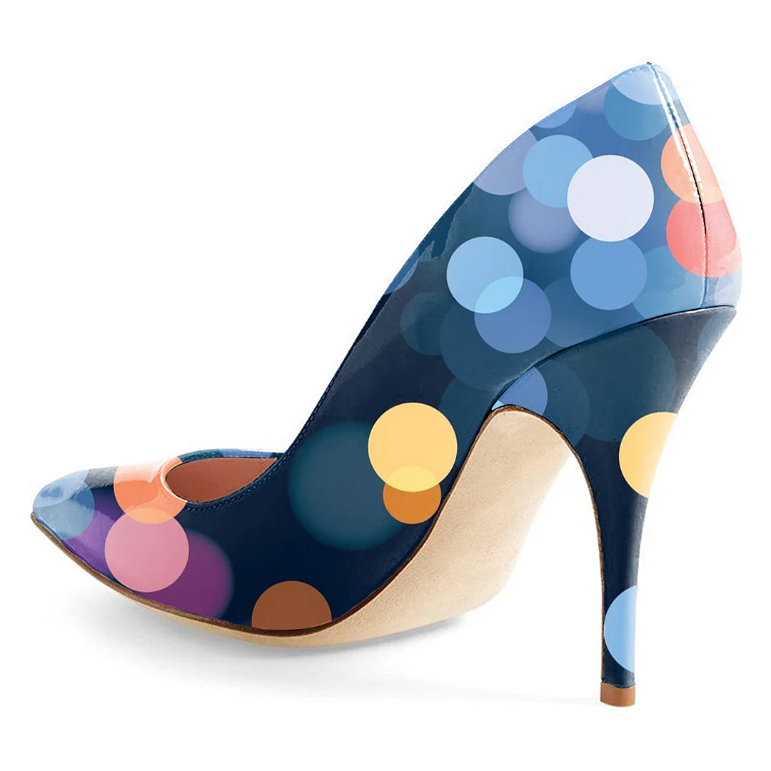 Women's Colorful Polka Dot Printed Patent Leather Stiletto Heel Pumps 