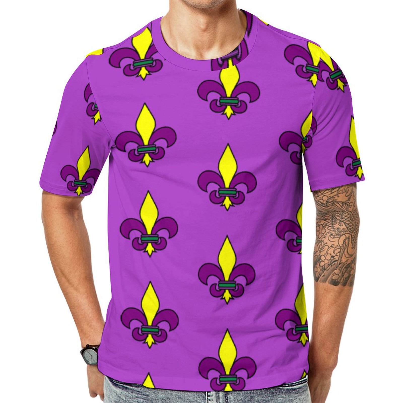 Fleur De Lis Mardi Gras  Pants Short Sleeve Print Unisex Tshirt Summer Casual Tees for Men and Women Coolcoshirts