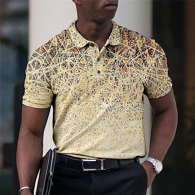 Men's Fashion Graphic Print Button Polo Shirt
