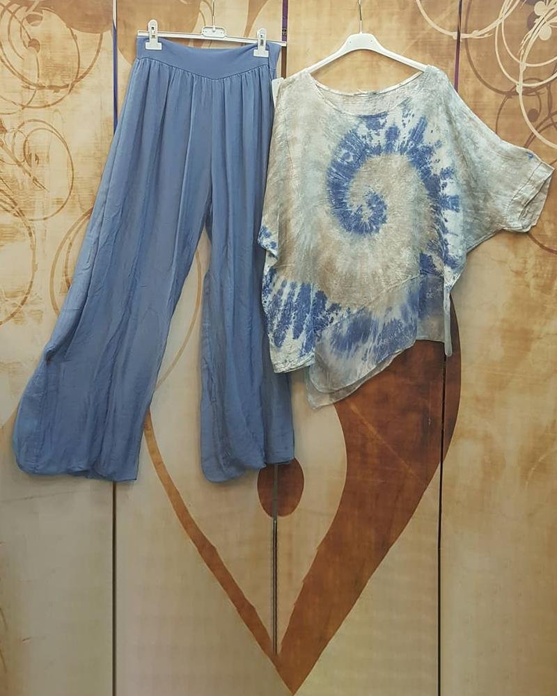Irregular Hem Tie-Dye Short Sleeve Two-Piece Suit
