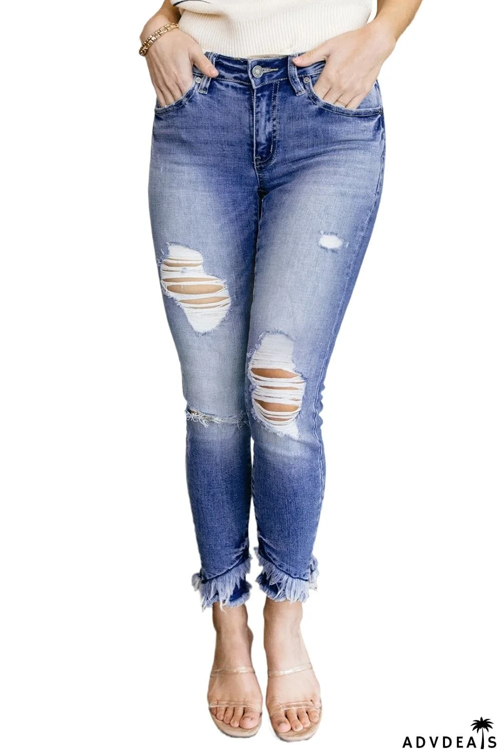 Distressed Mid Rise Skinny Denim Pants
