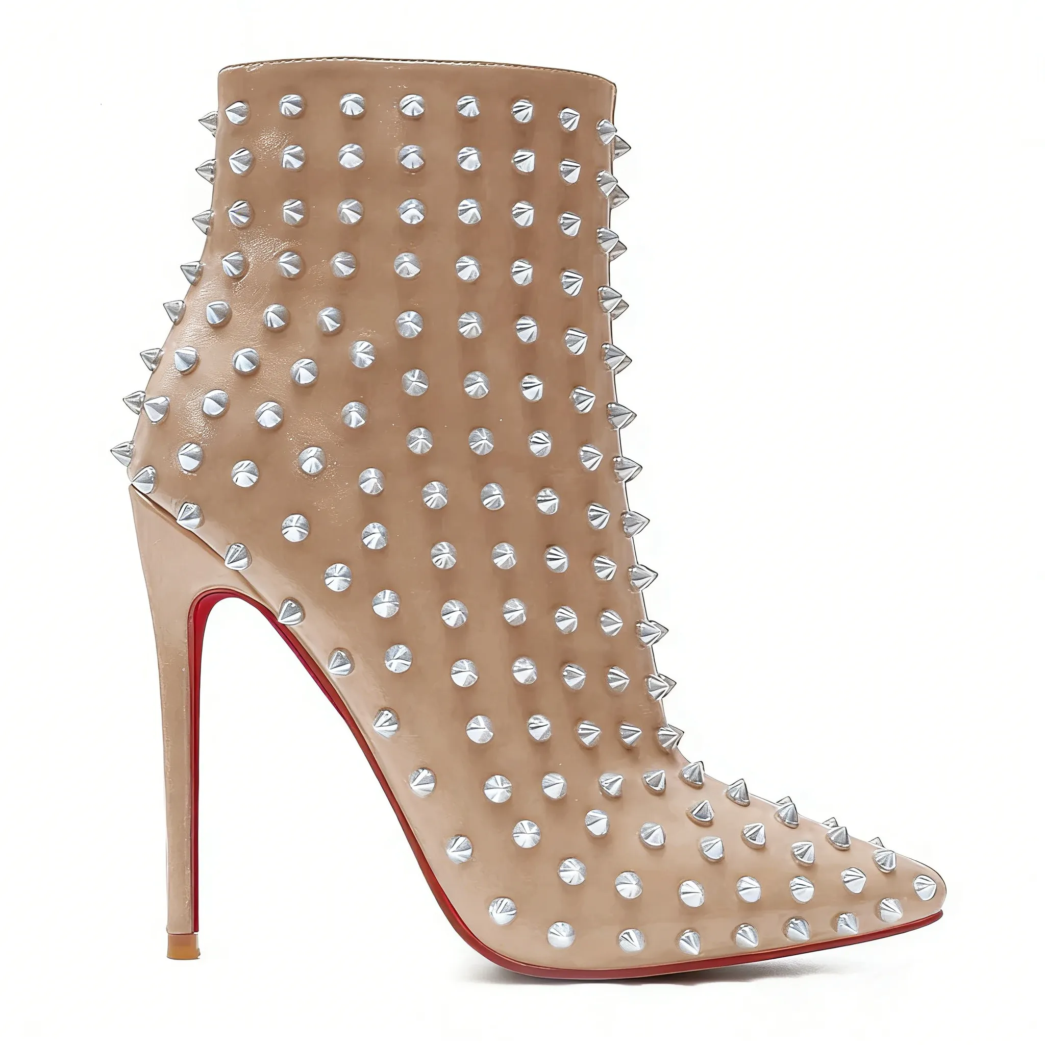 100mm/120mm Women's Ankle Boots with Rivets Closed Pointed Toe Stilettos Red Bottom Boots-vocosishoes