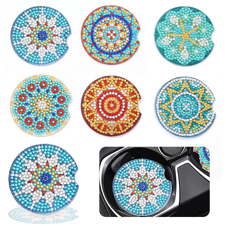 6PCS Acrylic Diamond Painting DIY Coaster Mandala Diamond Painting Car Coasters