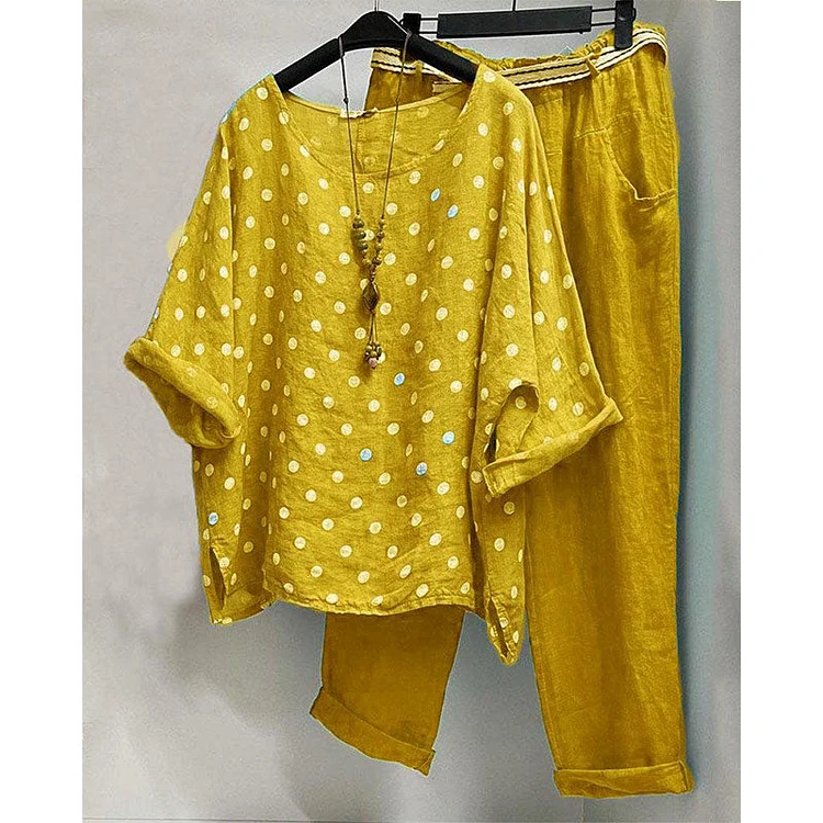Women's Polka Dot Print Top Pants Two Piece Set socialshop