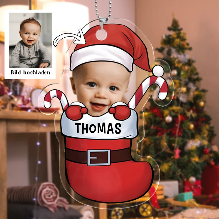 Kettenmachen Acryl Weihnachtsornament-Personalisiertes Foto & Text Weihnachtsstrumpf Baby Ornament/Schlüsselanhänger mit Schlüsselring
