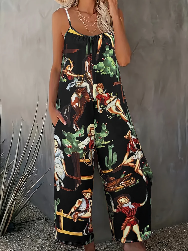 Retro King Carriage Pattern Romantic Casual Camisole Jumpsuit