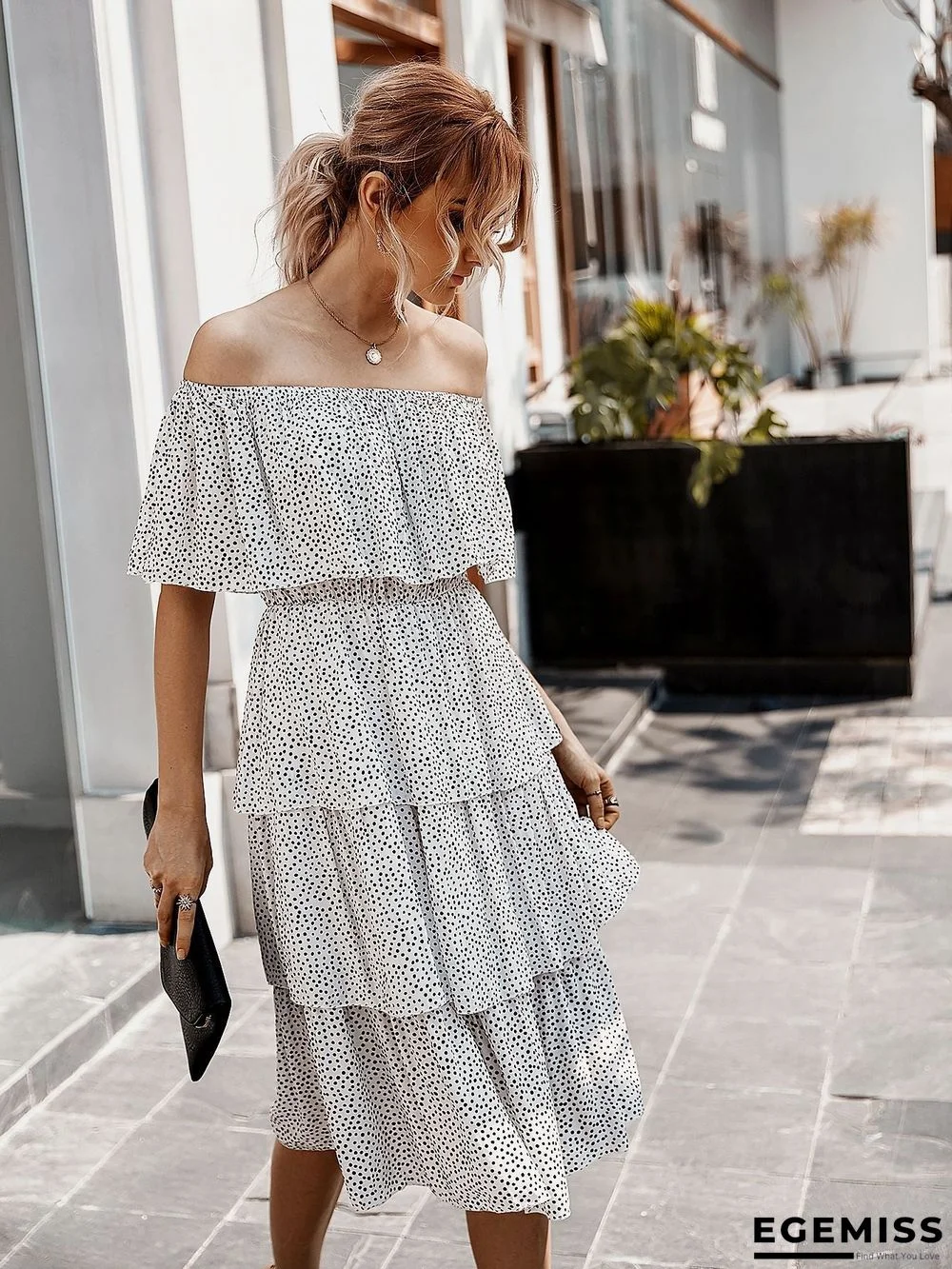 One-shoulder Cake Group Dress Women's Dress | EGEMISS