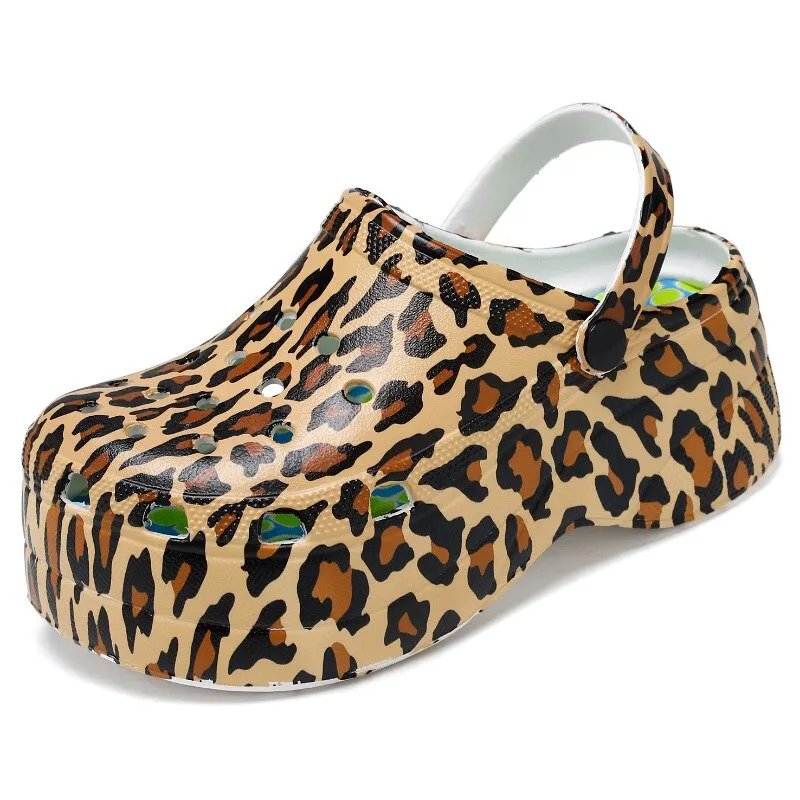 Summer New Woman Shoes Hole Slippers High Heel Sandals Fashion Outdoor Beach Shoes Zapatos Mujer Snake Print Heels for Women