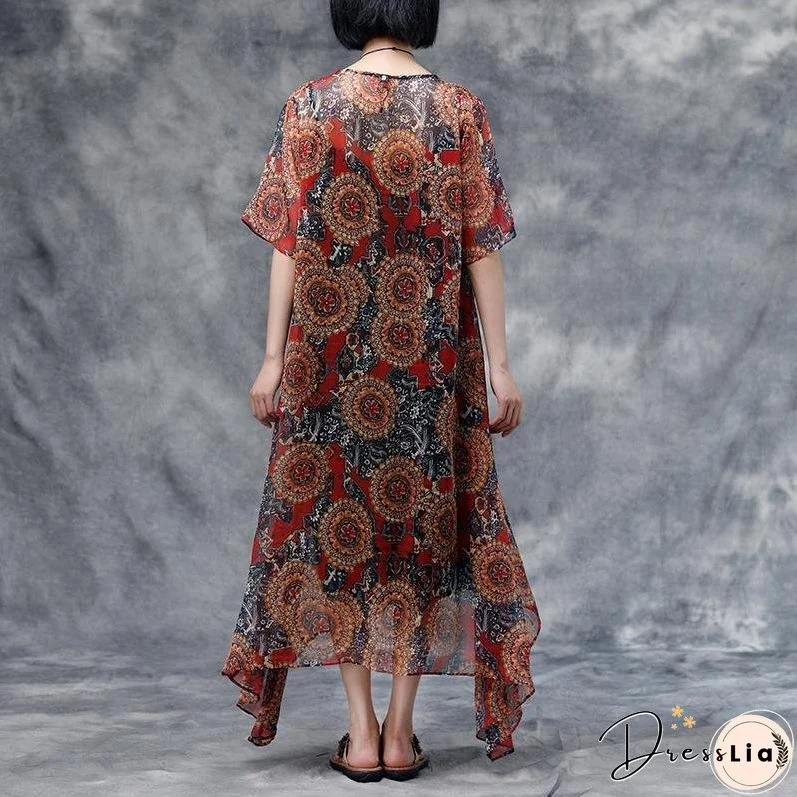 Summer Floral Short Sleeve Casual Two-Piece Dress